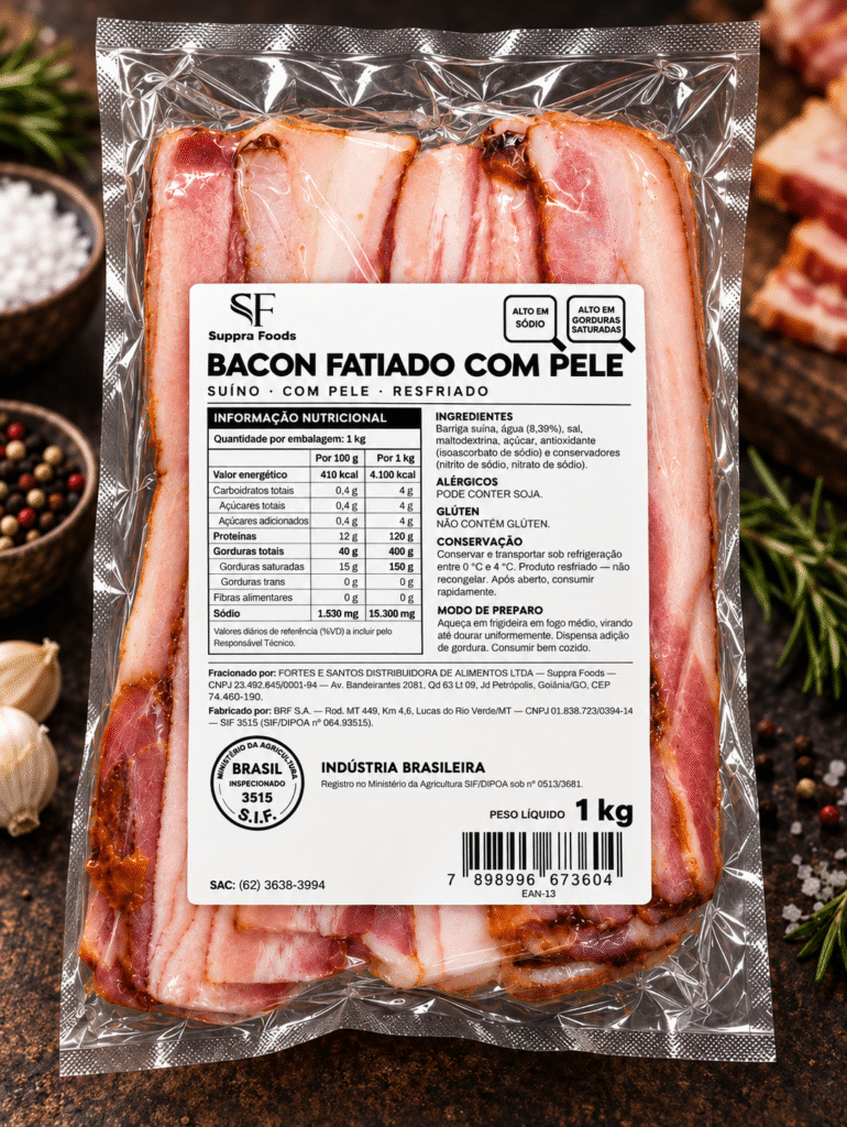 Bacon fatiado com pele Suppra Foods