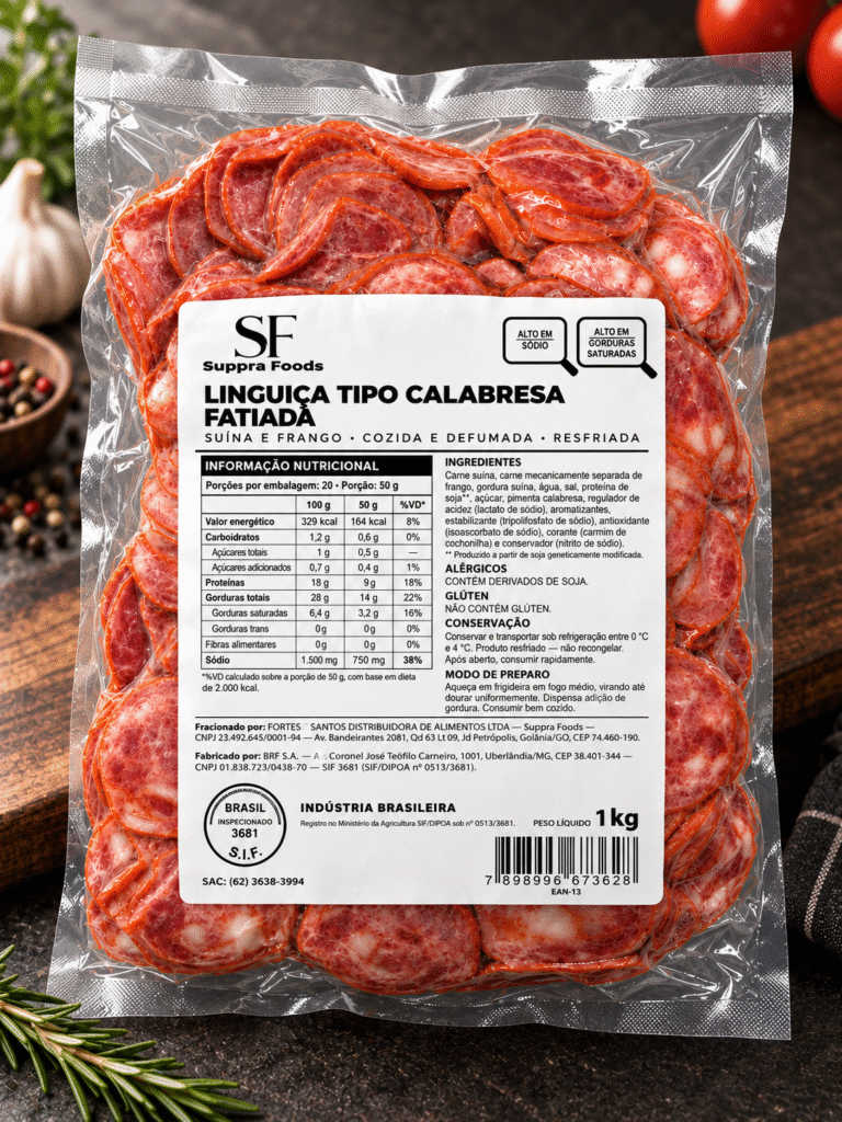 Calabresa fatiada porcionada pela Suppra Foods